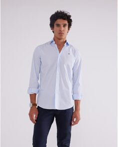 Узкая мужская рубашка в голубую полоску Silbon, светло-синий
