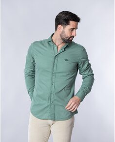 Мужская узкая однотонная рубашка из габардина зеленого цвета Spagnolo, зеленый