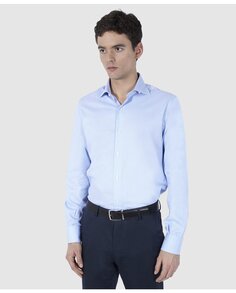 Синяя мужская рубашка из хлопка обычного цвета с микропринтом Olimpo, синий