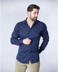 Однотонная мужская рубашка из габардина синего цвета Spagnolo, синий
