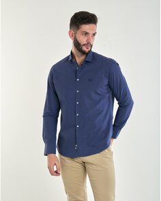 Узкая мужская рубашка из поплина с фантазийным принтом темно-синего цвета Spagnolo, темно-синий