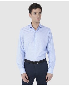Синяя мужская рубашка из хлопка обычного цвета с микропринтом Olimpo, синий