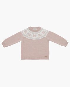 Вязаный свитер для девочки пудрово-розового цвета с контрастной рождественской каймой Martín Aranda, розовый