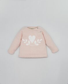 Хлопковый свитер для девочки с сердечком Fina Ejerique, розовый