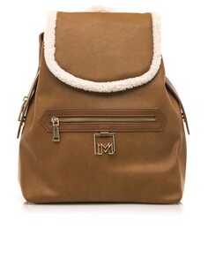 Женский рюкзак коричневого цвета с деталями из белой овчины Mariamare, коричневый