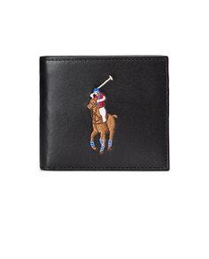 Мужской кошелек из 100% кожи с фирменной лошадью дома Ralph Lauren, черный