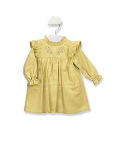 Платье для девочки из 100% хлопка с вышитой кокеткой BABIDÚ, желтый