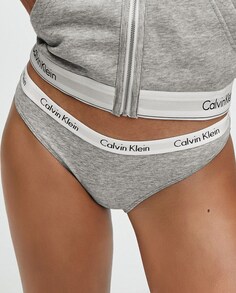 Классические однотонные хлопковые трусики средней посадки Calvin Klein, серый