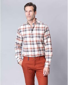 Мужская рубашка из габардина в клетку обычного оранжевого цвета с карманом Spagnolo, оранжевый