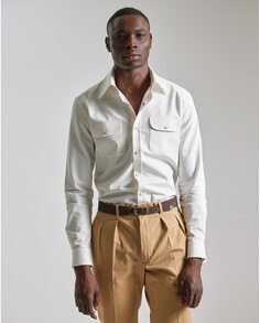 Однотонная узкая мужская рубашка кремового цвета PuroEgo, белый