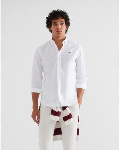 Однотонная мужская рубашка приталенного кроя белого цвета Silbon, белый