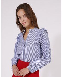 Женская полосатая рубашка с рюшами Naf Naf, синий