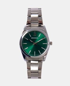 Стальные женские часы с зеленым циферблатом Brownie, серебро