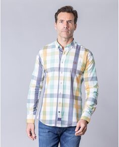 Приталенная мужская рубашка из поплина в разноцветную клетку Spagnolo, мультиколор