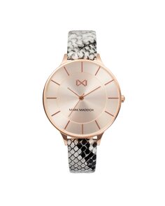 Женские часы Alfama с тремя розовыми стрелками из стали IP и ремешком с животным принтом Mark Maddox, мультиколор