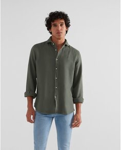 Однотонная мужская рубашка приталенного кроя средне-зеленого цвета Silbon, зеленый