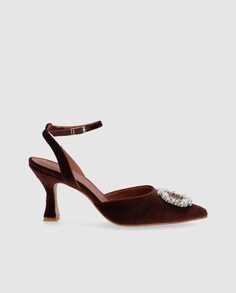 Темно-коричневые туфли на высоком каблуке с кожаными кристаллами Alohas, темно коричневый
