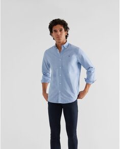 Однотонная мужская рубашка приталенного кроя синего цвета Silbon, индиго