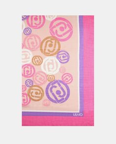 Розовый шарф с разноцветным логотипом Liu Jo, розовый