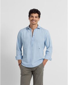Однотонная узкая мужская рубашка-поло светло-голубого цвета Silbon, светло-синий