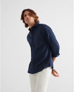 Однотонная мужская рубашка приталенного кроя темно-синего цвета Silbon, темно-синий
