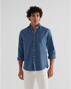 Однотонная мужская рубашка приталенного кроя синего цвета Silbon, синий