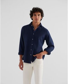Однотонная мужская рубашка приталенного кроя темно-синего цвета Silbon, темно-синий