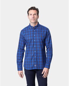 Мужская рубашка из габардина в классическую клетку темно-синего цвета Spagnolo, темно-синий