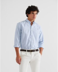 Мужская рубашка приталенного кроя синего цвета в полоску Silbon, темно-синий