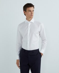 Мужская классическая рубашка стандартного кроя, 100 % NON IRON хлопок, однотонный твил, итальянский воротник, двойные манжеты Rushmore, светло-синий