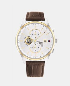 Weston 1710501 многофункциональные коричневые кожаные мужские часы Tommy Hilfiger, коричневый
