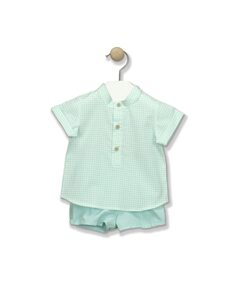 Комплект для мальчика с клетчатой ​​рубашкой с воротником-стойкой BABIDÚ, светло-синий