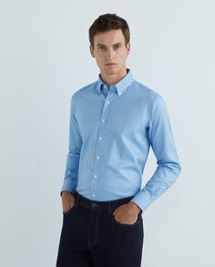 Мужская спортивная рубашка стандартного кроя, 100% хлопок NON IRON, голубые оксфорды «добби», воротник с заостренными пуговицами, манжеты по краю Rushmore, светло-синий