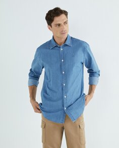 Мужская рубашка обычного цвета из ткани шамбре North Sails, светло-синий