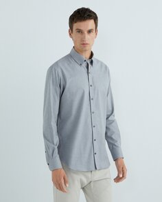 Мужская спортивная рубашка стандартного кроя, 100% хлопок NON IRON, серая фланель с узором «гусиные лапки», воротник с заостренными пуговицами, манжеты по краям Rushmore, серый