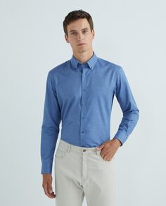 Мужская спортивная рубашка стандартного кроя, синяя фланель из 100% хлопка NON IRON, воротник с заостренными пуговицами, манжеты по краям Rushmore, синий