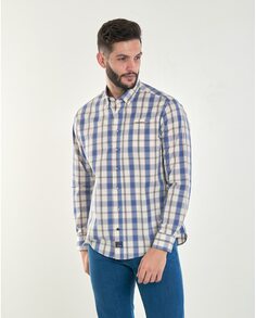 Классическая мужская рубашка из поплина в клетку бежевого цвета с карманом Spagnolo, бежевый