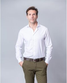 Однотонная узкая мужская рубашка добби белого цвета Spagnolo, белый