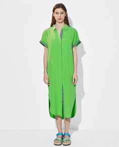 Длинное однотонное платье-рубашка с короткими рукавами Parfois, зеленый