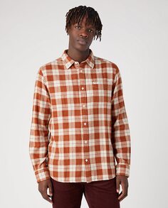 Мужская рубашка классического кроя коричневого цвета в клетку Wrangler, коричневый