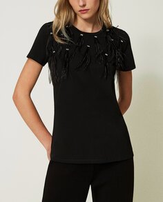 Женская футболка с ручной вышивкой Twinset, черный