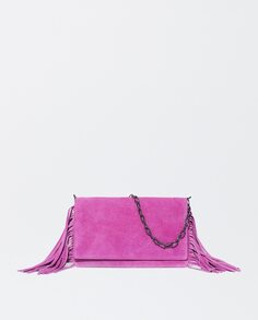 Женская кожаная сумка на плечо с бахромой по бокам и магнитной застежкой цвета фуксии Parfois, фуксия