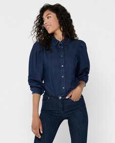 Женская джинсовая рубашка с пышными рукавами Only, индиго