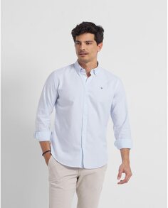 Мужская приталенная рубашка в полоску светло-синего цвета Silbon, светло-синий