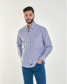 Мужская оксфордская рубашка в обычную полоску синего цвета Spagnolo, синий