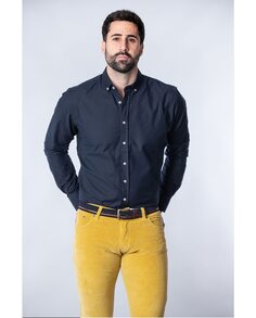 Однотонная узкая мужская рубашка-оксфорд синего цвета Spagnolo, синий