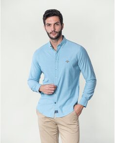 Однотонная мужская оксфордская рубашка голубого цвета Spagnolo, светло-синий