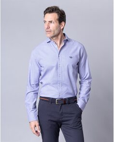 Однотонная узкая мужская жаккардовая рубашка синего цвета Spagnolo, синий