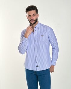 Мужская оксфордская рубашка в обычную полоску синего цвета Spagnolo, синий