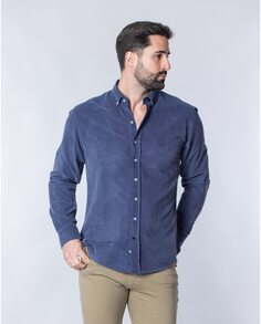 Однотонная узкая мужская вельветовая рубашка темно-синего цвета Spagnolo, темно-синий
